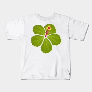 Green Hand Drawn Hibiscus Flower Kids T-Shirt